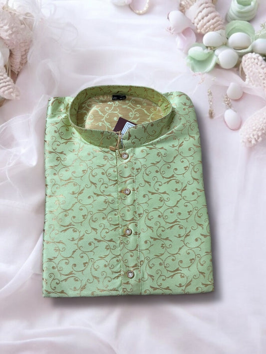 TRADITIONAL MEN'S PISTA GREEN COLOR SILK KURTA – ETHNIC WEAR - 6220