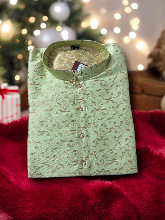 TRADITIONAL MEN'S PISTA GREEN COLOR SILK KURTA – ETHNIC WEAR - 6220