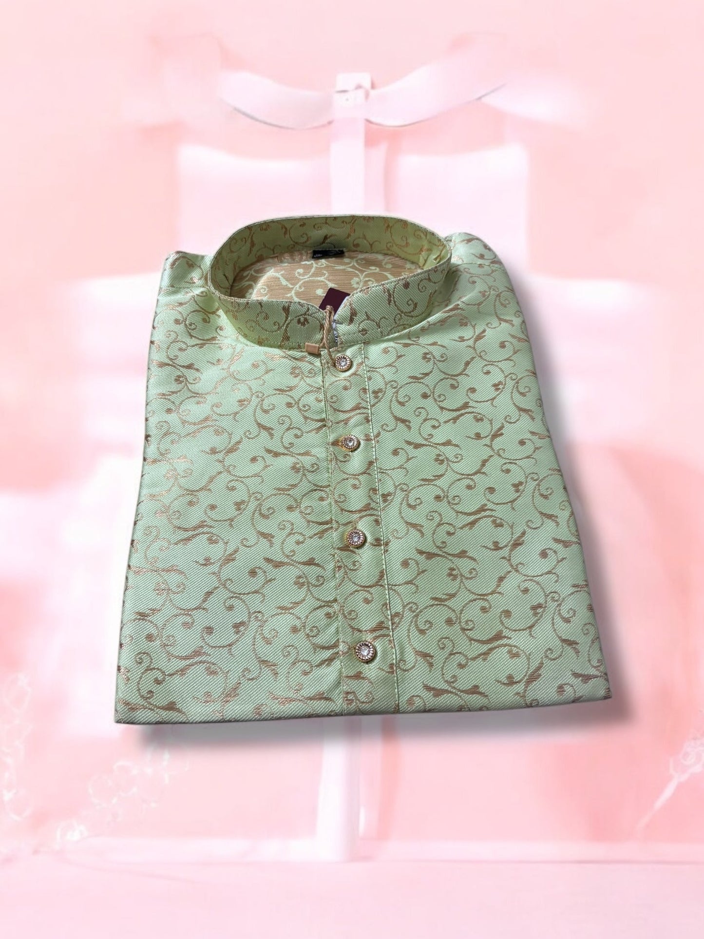 TRADITIONAL MEN'S PISTA GREEN COLOR SILK KURTA – ETHNIC WEAR - 6220