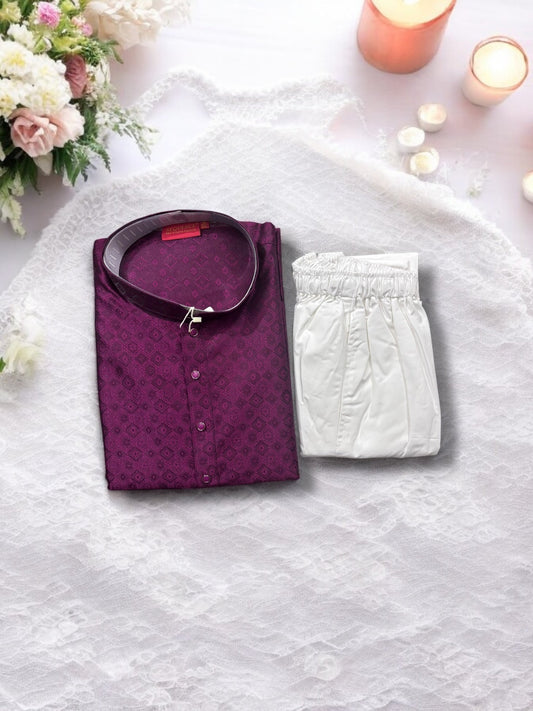 TRADITIONAL MEN'S VIOLET COLOR SILK KURTA PAJAMA SET – ETHNIC WEAR- 6942