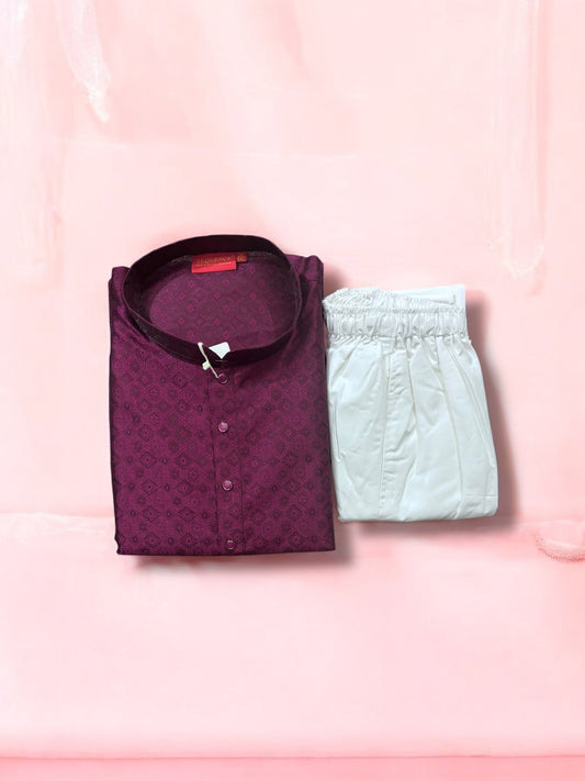 TRADITIONAL MEN'S VIOLET COLOR SILK KURTA PAJAMA SET – ETHNIC WEAR- 6942
