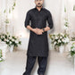 TRADITIONAL BLACK PATHANI COTTON KURTA PAJAMA OUTFIT FOR MEN