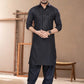 TRADITIONAL BLACK PATHANI COTTON KURTA PAJAMA OUTFIT FOR MEN