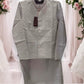 TRADITIONAL GRAY SILK KURTA SET FOR MEN WITH PANT AND COAT - HT6423