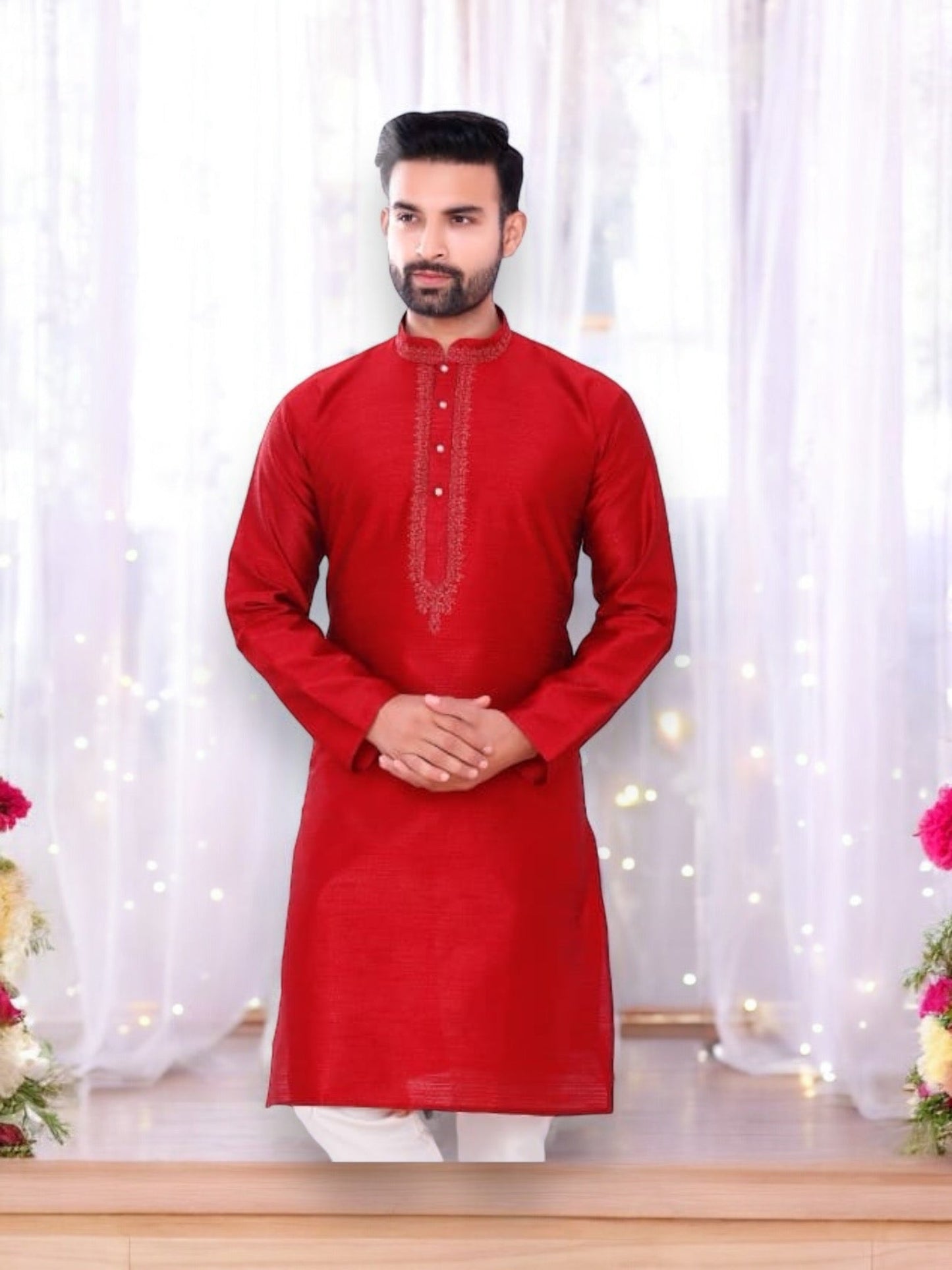 TRADITIONAL MEN'S SILK KURTA PAJAMA -6149 A– ETHNIC WEAR FOR MEN