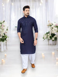 TRADITIONAL NAVY BLUE PATHANI COTTON KURTA PAJAMA OUTFIT– ETHNIC WEAR FOR MENS