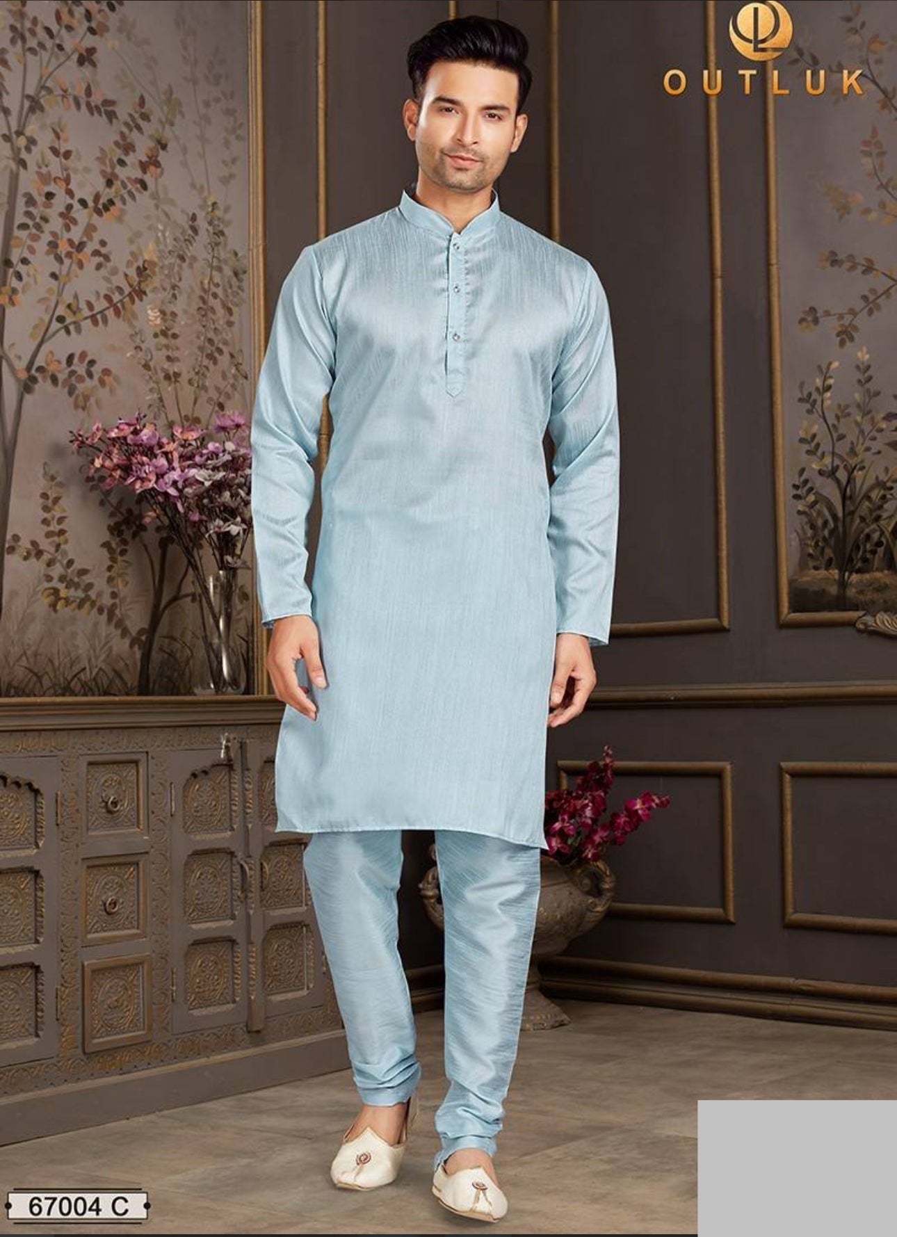 TRADITIONAL SKY BLUE SILK KURTA PAJAMA SET FOR MEN