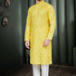 TRADITIONAL YELLOW COLOR PARTY WEAR MEN'S KURTA PAJAMA CATALOG 801-A