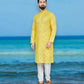 TRADITIONAL YELLOW COLOR PARTY WEAR MEN'S KURTA PAJAMA CATALOG 801-A