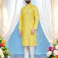 TRADITIONAL YELLOW COLOR PARTY WEAR MEN'S KURTA PAJAMA CATALOG 801-A