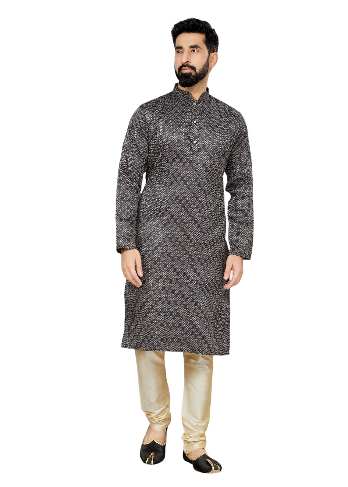 TRADITIONAL BLACK JACQUARD KURTA PAJAMA SET– ETHNIC WEAR FOR MENS