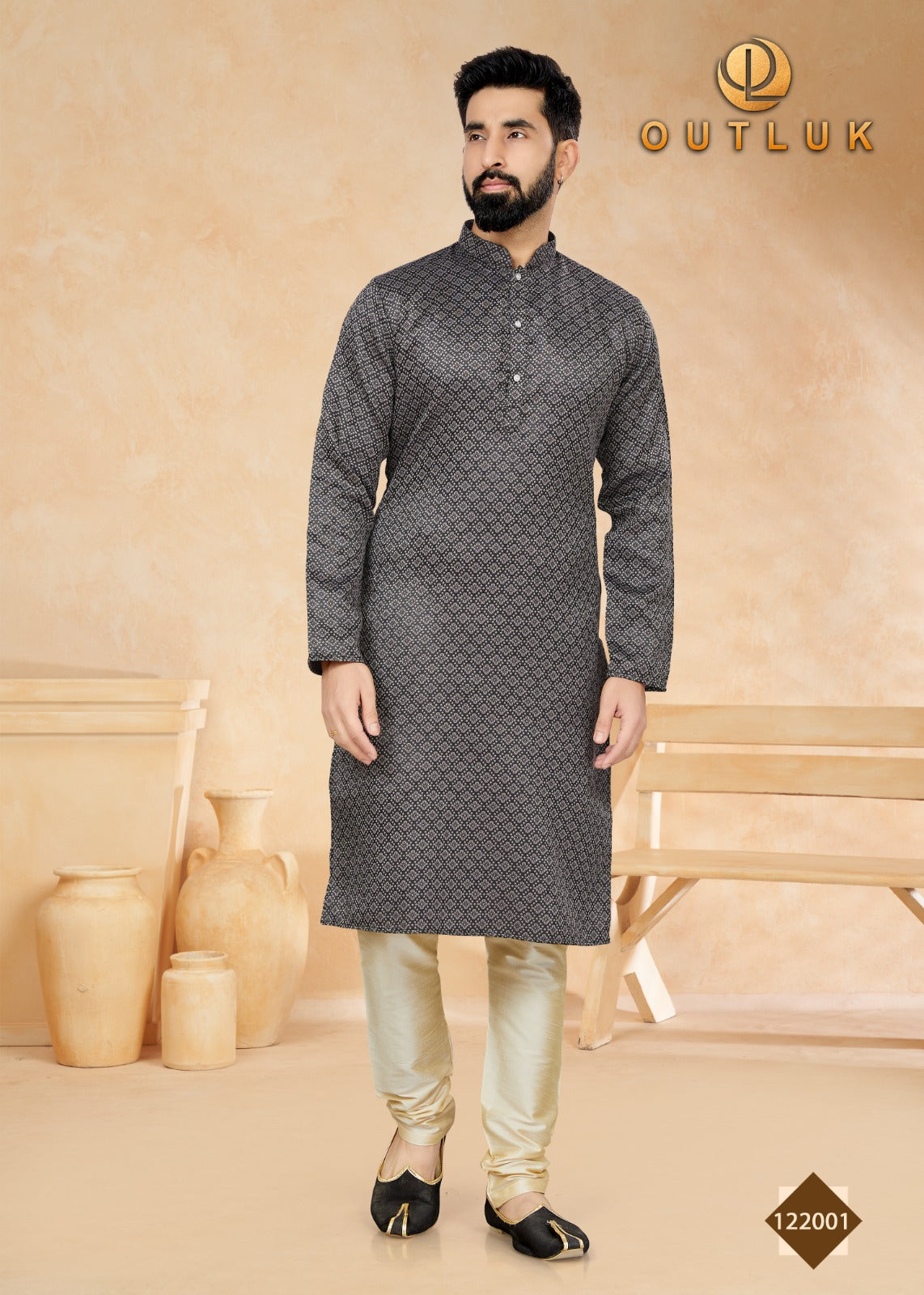 TRADITIONAL BLACK JACQUARD KURTA PAJAMA SET– ETHNIC WEAR FOR MENS