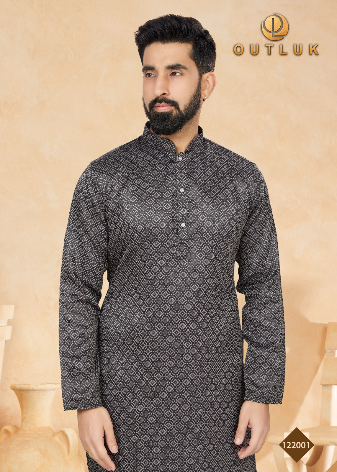TRADITIONAL BLACK JACQUARD KURTA PAJAMA SET– ETHNIC WEAR FOR MENS