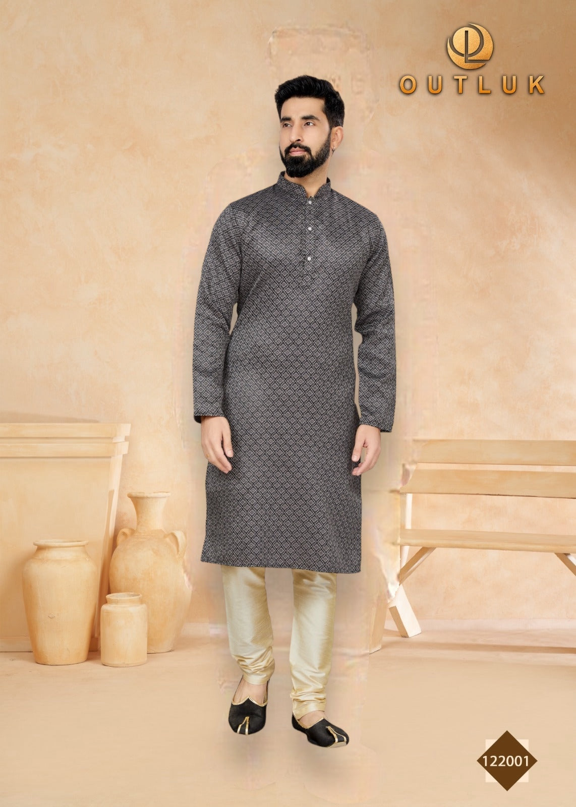 TRADITIONAL BLACK JACQUARD KURTA PAJAMA SET– ETHNIC WEAR FOR MENS