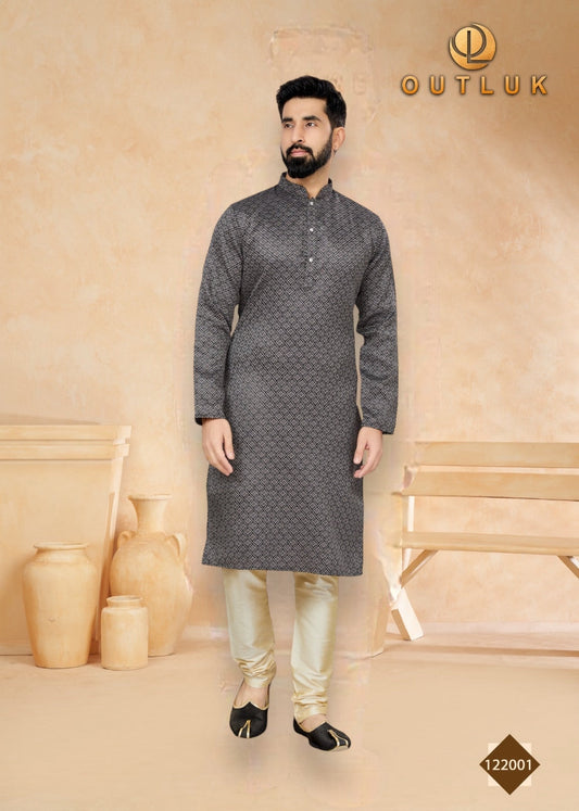TRADITIONAL BLACK JACQUARD KURTA PAJAMA SET– ETHNIC WEAR FOR MENS