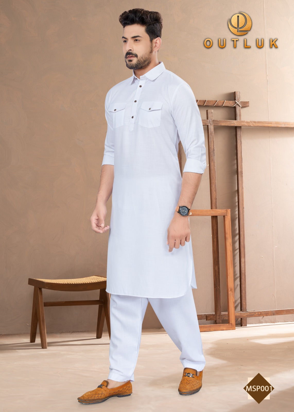 TRADITIONAL WHITE PATHANI COTTON KURTA PAJAMA OUTFIT– ETHNIC WEAR FOR MENS
