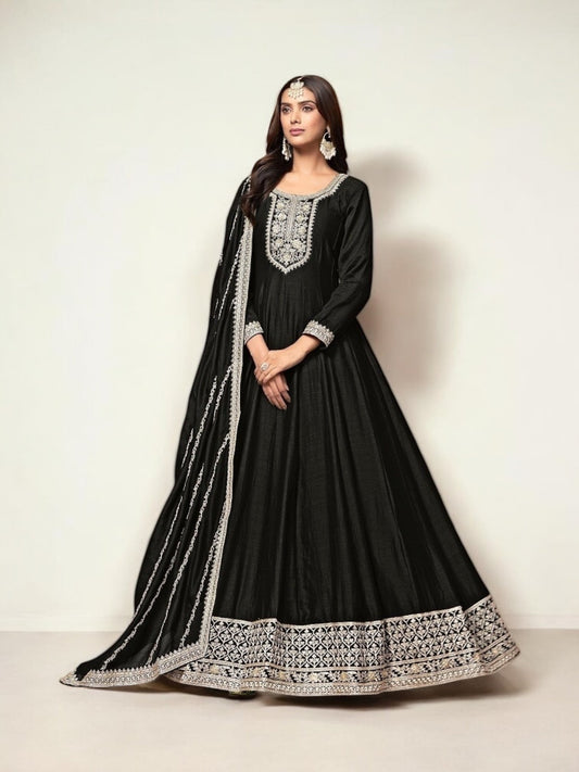 ART SILK TRADITIONAL DESIGNER GOWN - ETHNIC WEAR FOR WOMEN - 306