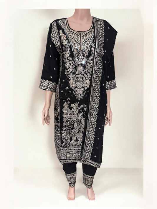 BLACK TRADITIONAL DESIGNER SALWAR KAMEEZ SUIT - ETHNIC WEAR FOR WOMEN - 212