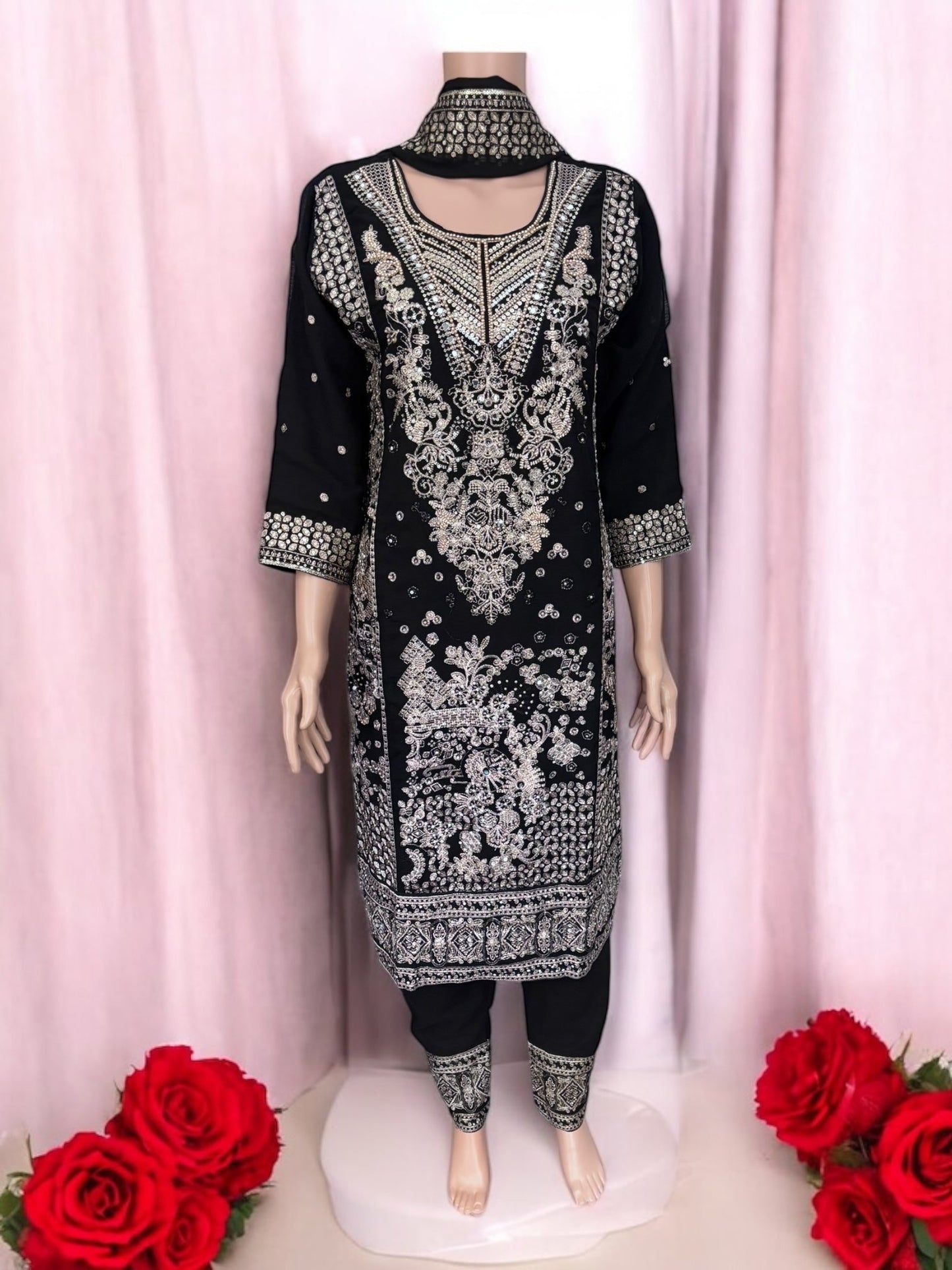 BLACK TRADITIONAL DESIGNER SALWAR KAMEEZ SUIT - ETHNIC WEAR FOR WOMEN - 212