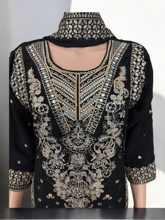 BLACK TRADITIONAL DESIGNER SALWAR KAMEEZ SUIT - ETHNIC WEAR FOR WOMEN - 212