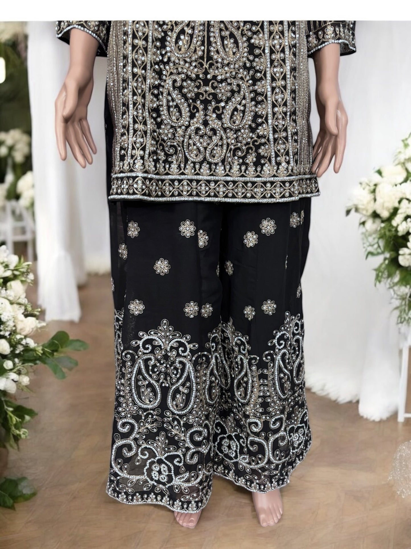 BLACK TRADITIONAL DESIGNER SHARARA SALWAR KAMEEZ SUIT - ETHNIC WEAR FOR WOMEN - 206