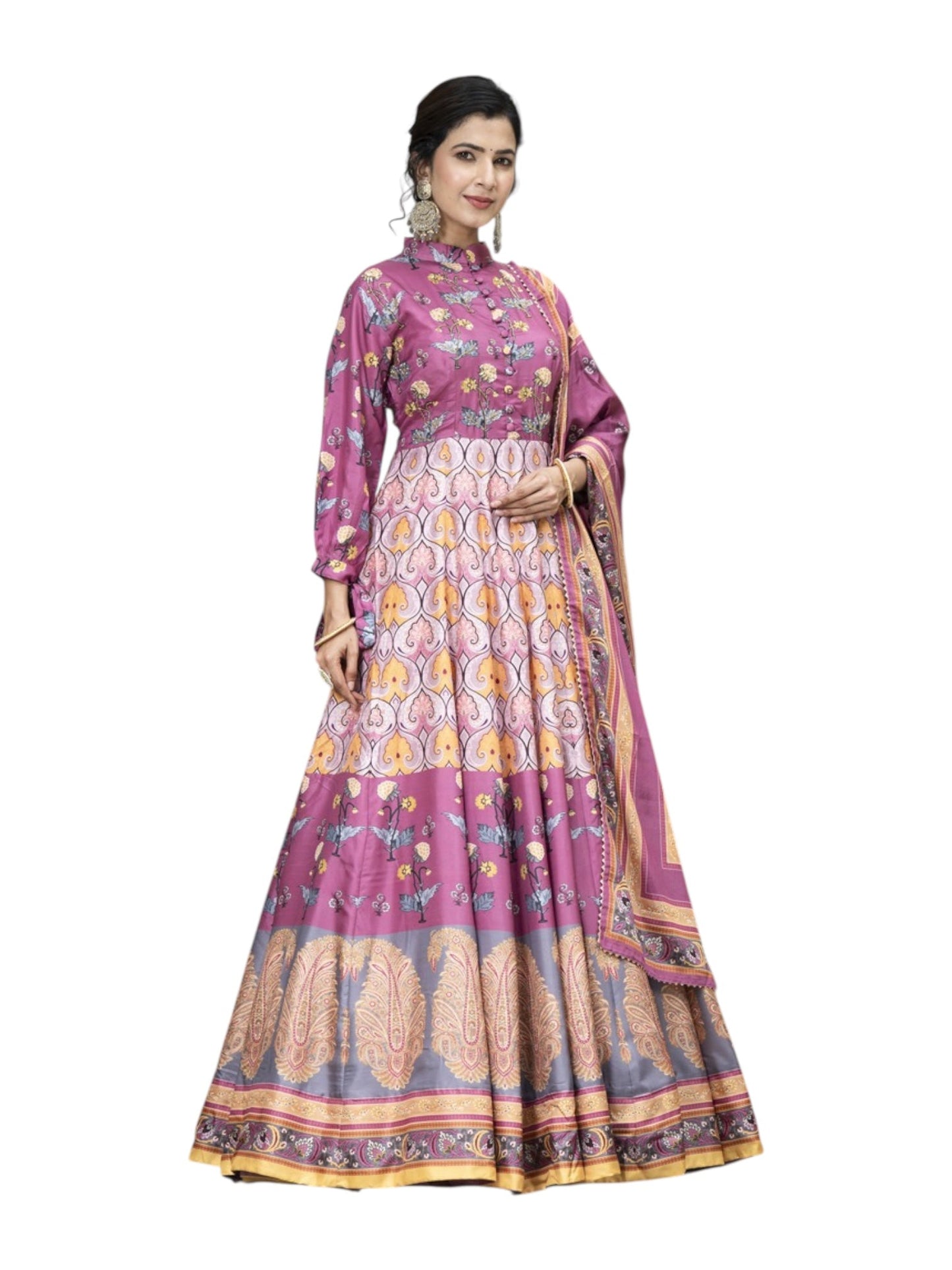DOLA SILK PRINTED TRADITIONAL DESIGNER GOWN - ETHNIC WEAR FOR WOMEN - 311