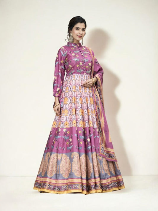 DOLA SILK PRINTED TRADITIONAL DESIGNER GOWN - ETHNIC WEAR FOR WOMEN - 311