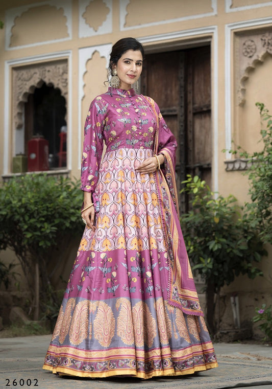 DOLA SILK PRINTED TRADITIONAL DESIGNER GOWN - ETHNIC WEAR FOR WOMEN - 311