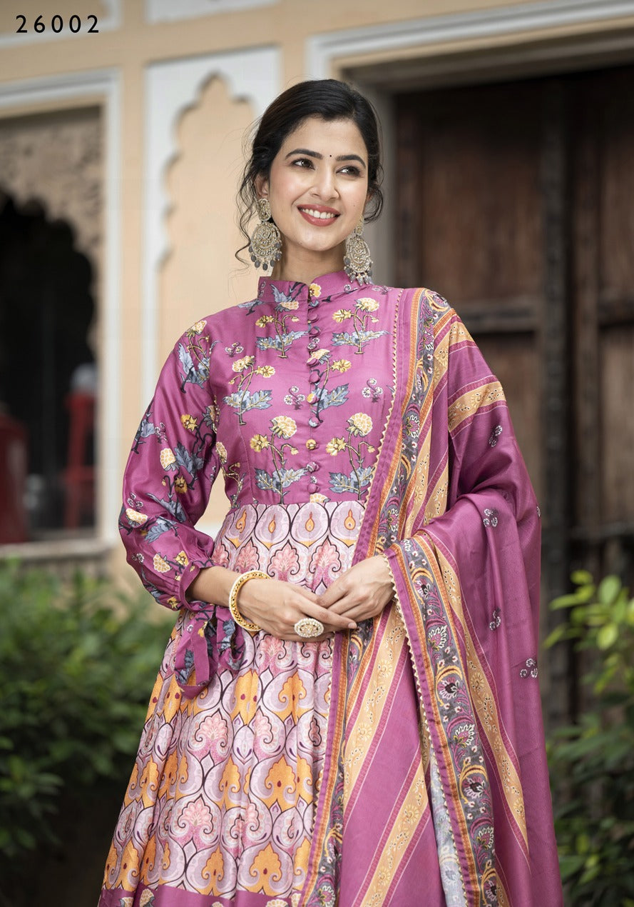DOLA SILK PRINTED TRADITIONAL DESIGNER GOWN - ETHNIC WEAR FOR WOMEN - 311