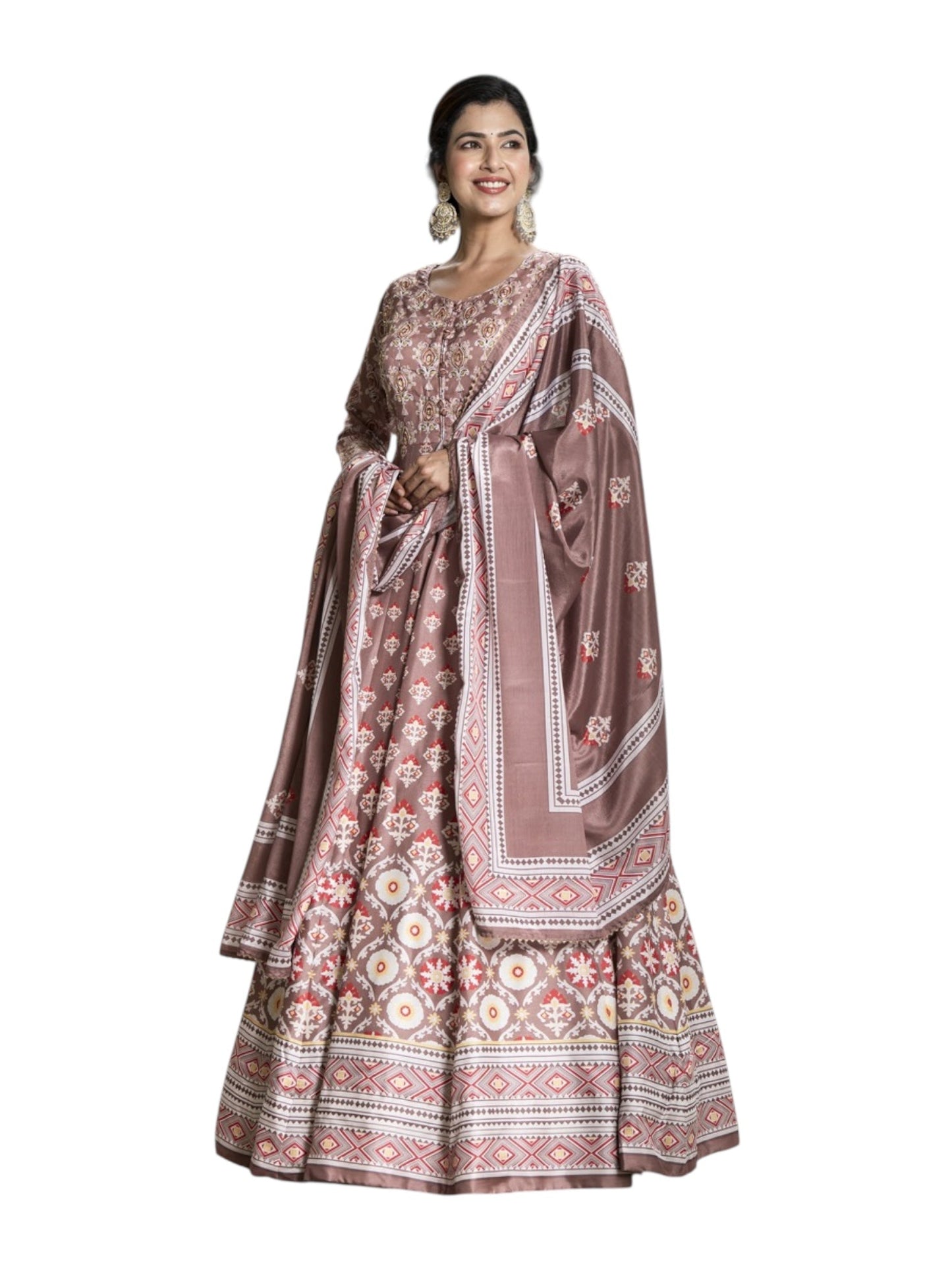 DOLA SILK PRINTED TRADITIONAL DESIGNER GOWN - ETHNIC WEAR FOR WOMEN - 312