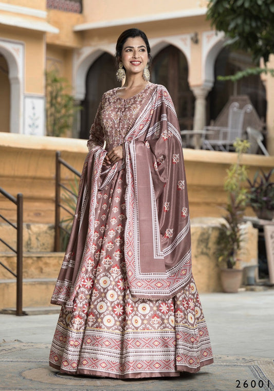 DOLA SILK PRINTED TRADITIONAL DESIGNER GOWN - ETHNIC WEAR FOR WOMEN - 312