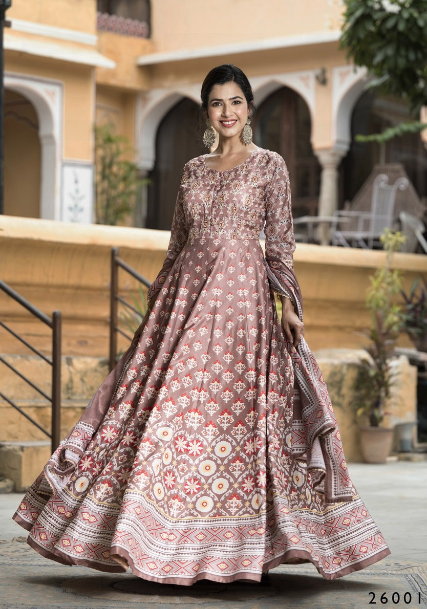 DOLA SILK PRINTED TRADITIONAL DESIGNER GOWN - ETHNIC WEAR FOR WOMEN - 312