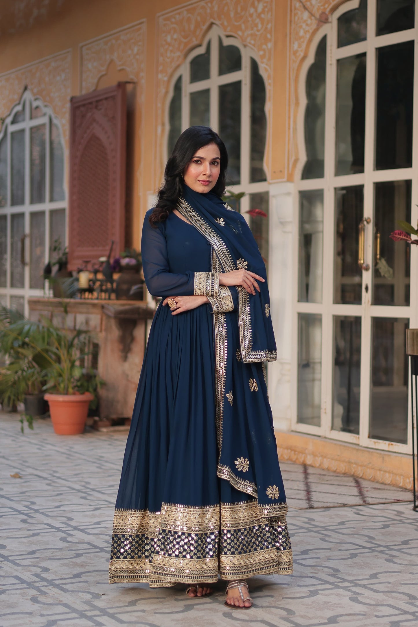 FAUX BLOOMING TRADITIONAL DESIGNER GOWN - ETHNIC WEAR FOR WOMEN - 300