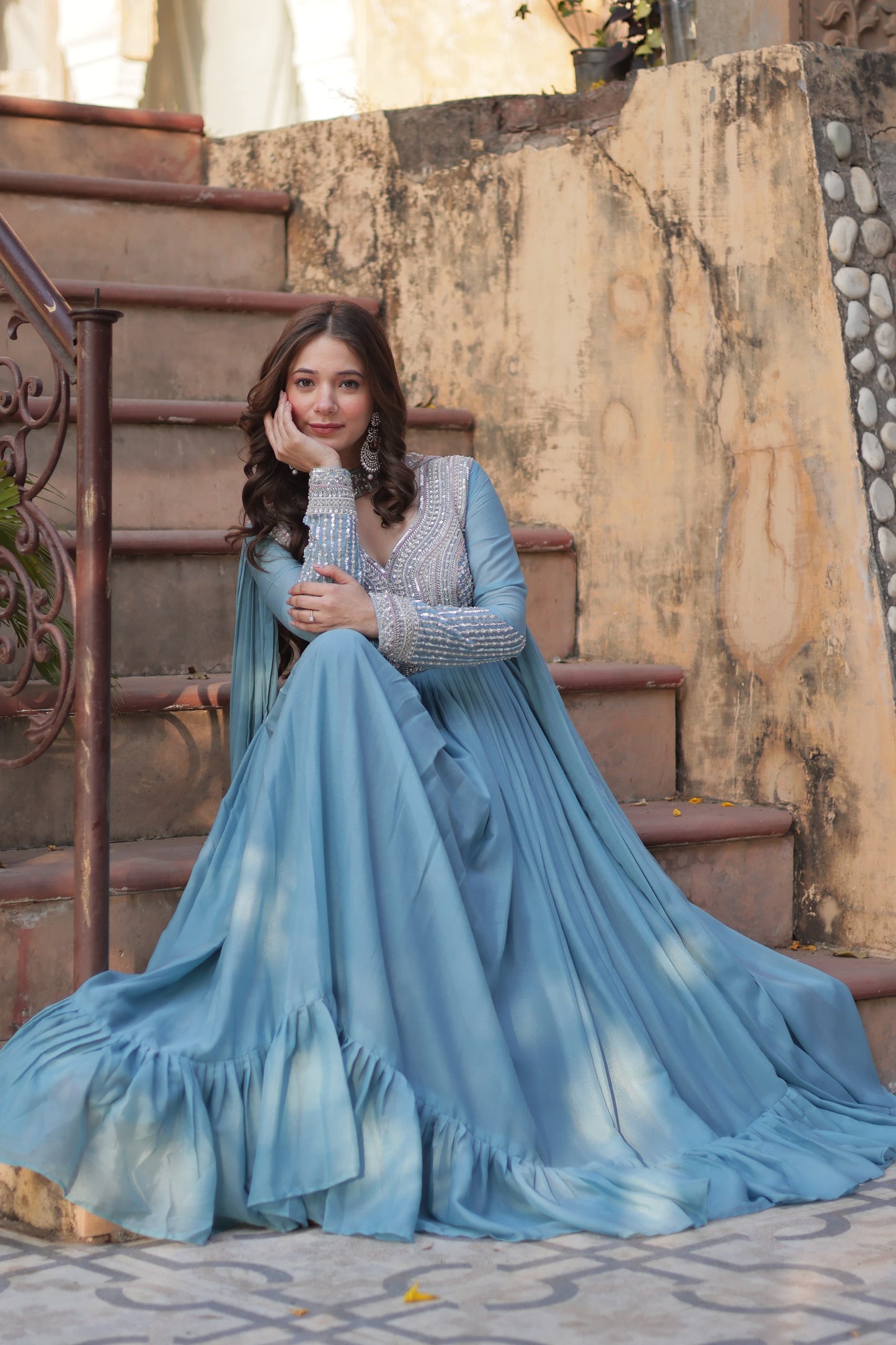 GEORGETTE EMBROIDERY TRADITIONAL DESIGNER GOWN - ETHNIC WEAR FOR WOMEN - 302