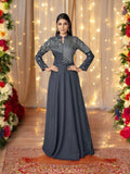 GRAY COLOR MASLIN EMBROIDERY TRADITIONAL DESIGNER GOWN - ETHNIC WEAR FOR WOMEN - 313