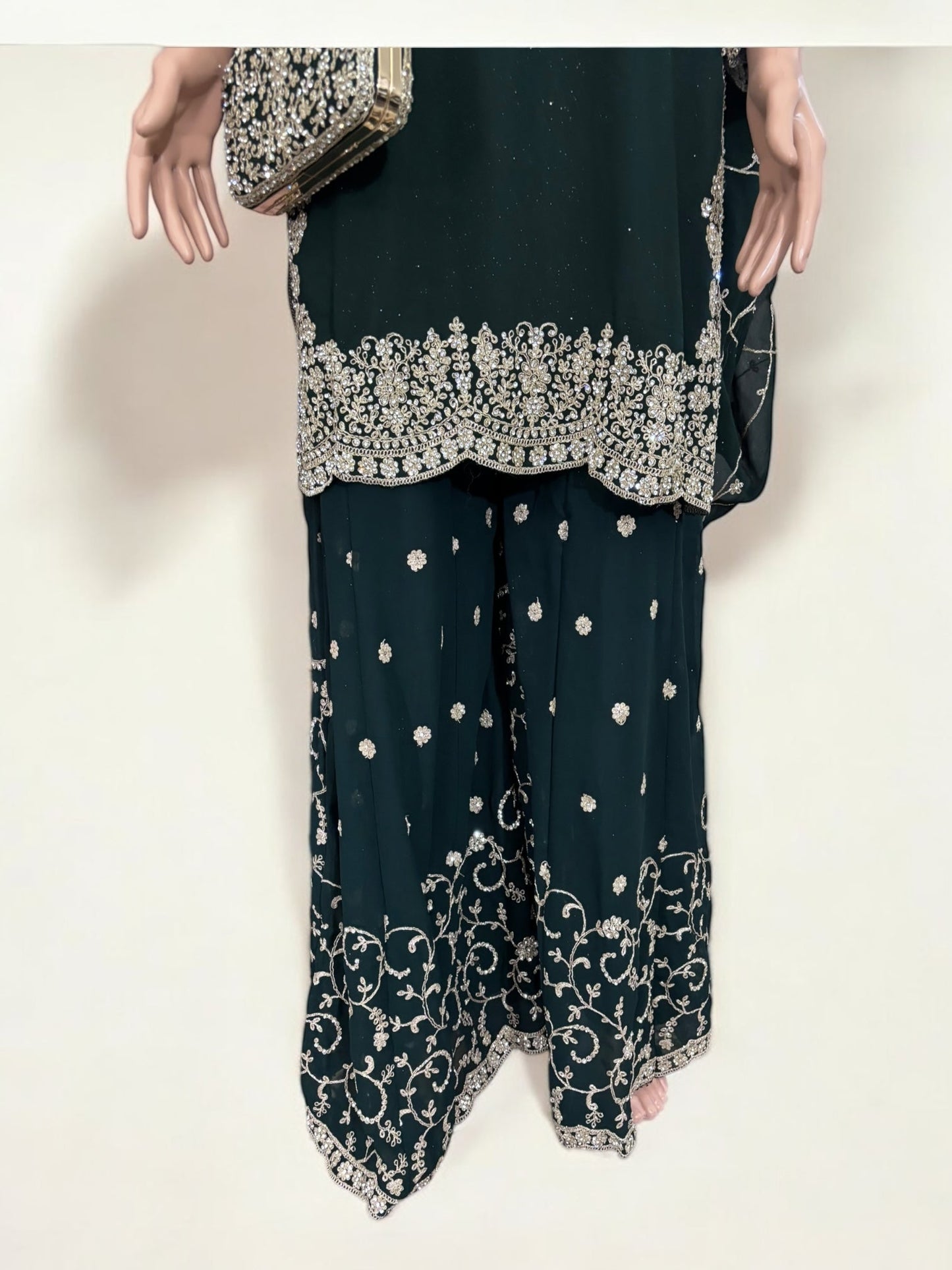 GREEN- TRADITIONAL DESIGNER SALWAR KAMEEZ SUIT WITH HANDBAG- ETHNIC WEAR FOR WOMEN - 229
