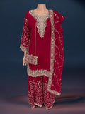 MAGENTA- TRADITIONAL DESIGNER SALWAR KAMEEZ SUIT WITH HANDBAG- ETHNIC WEAR FOR WOMEN - 230