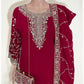 MAGENTA- TRADITIONAL DESIGNER SALWAR KAMEEZ SUIT WITH HANDBAG- ETHNIC WEAR FOR WOMEN - 230