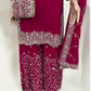 MAGENTA- TRADITIONAL DESIGNER SALWAR KAMEEZ SUIT WITH HANDBAG- ETHNIC WEAR FOR WOMEN - 230