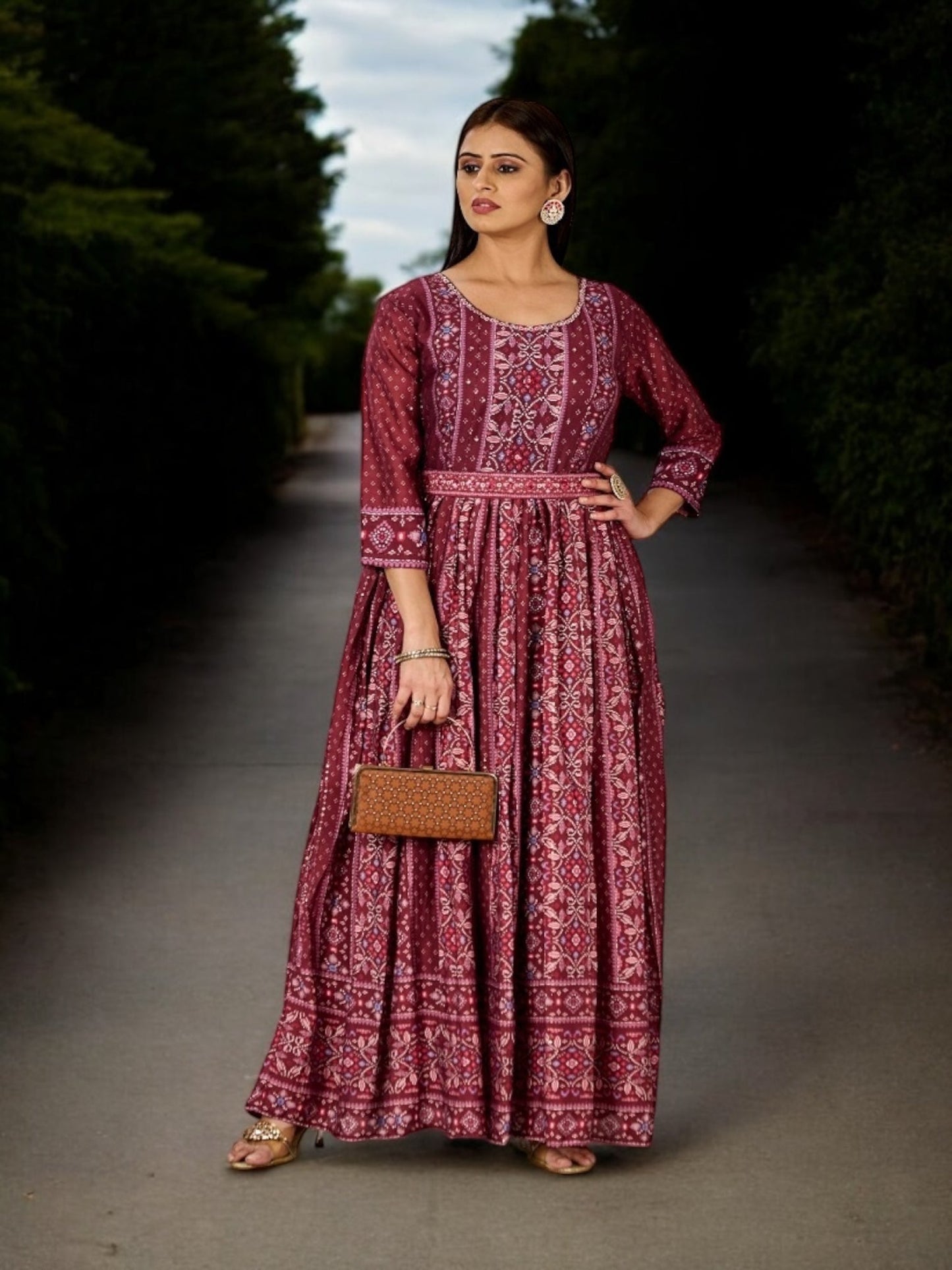 MAROON COLOR TRADITIONAL DESIGNER GOWN - ETHNIC WEAR FOR WOMEN - 310