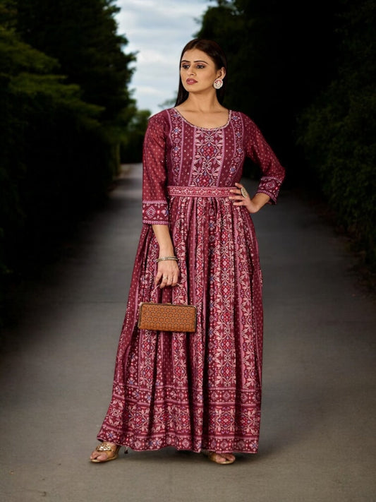 MAROON COLOR TRADITIONAL DESIGNER GOWN - ETHNIC WEAR FOR WOMEN - 310