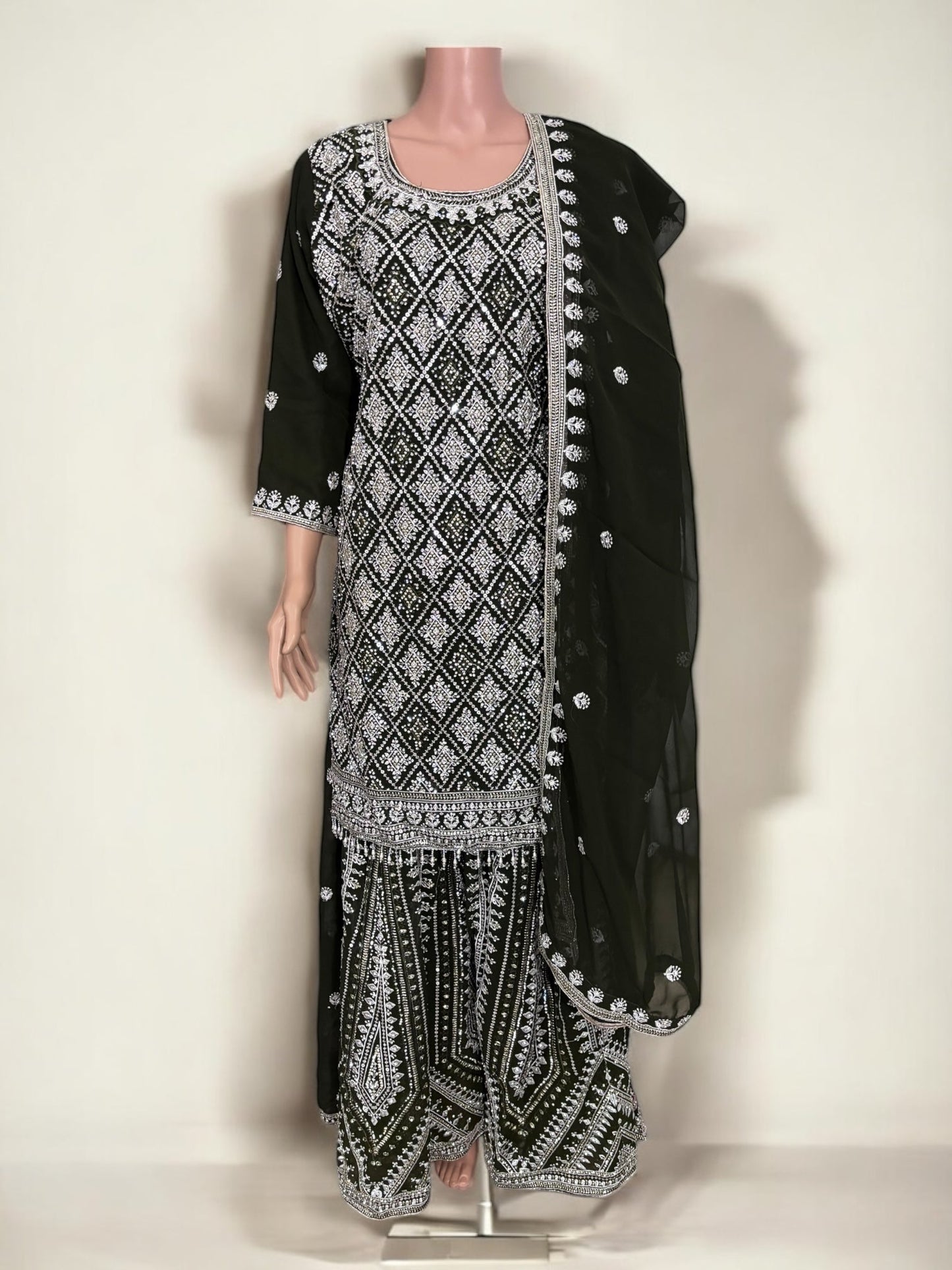 OLIVE GREEN- TRADITIONAL DESIGNER SALWAR KAMEEZ SUIT- ETHNIC WEAR FOR WOMEN - 224