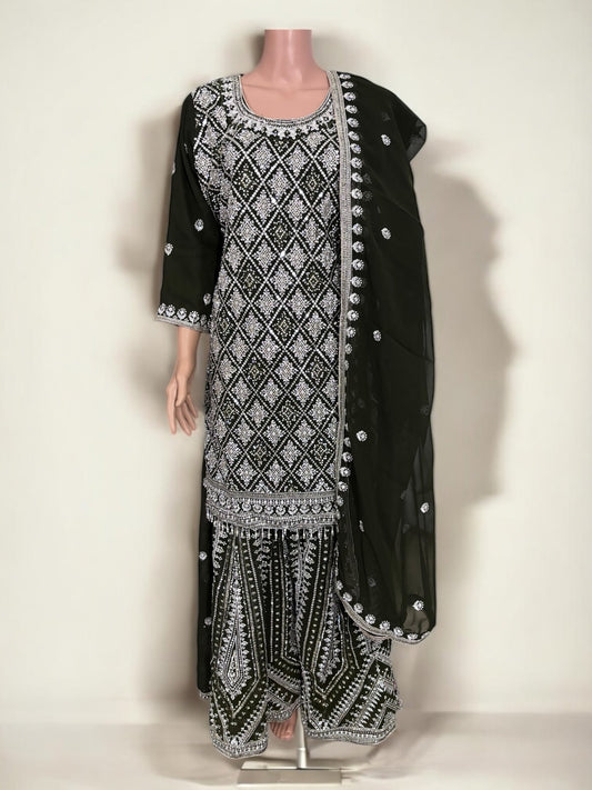 OLIVE GREEN- TRADITIONAL DESIGNER SALWAR KAMEEZ SUIT- ETHNIC WEAR FOR WOMEN - 224