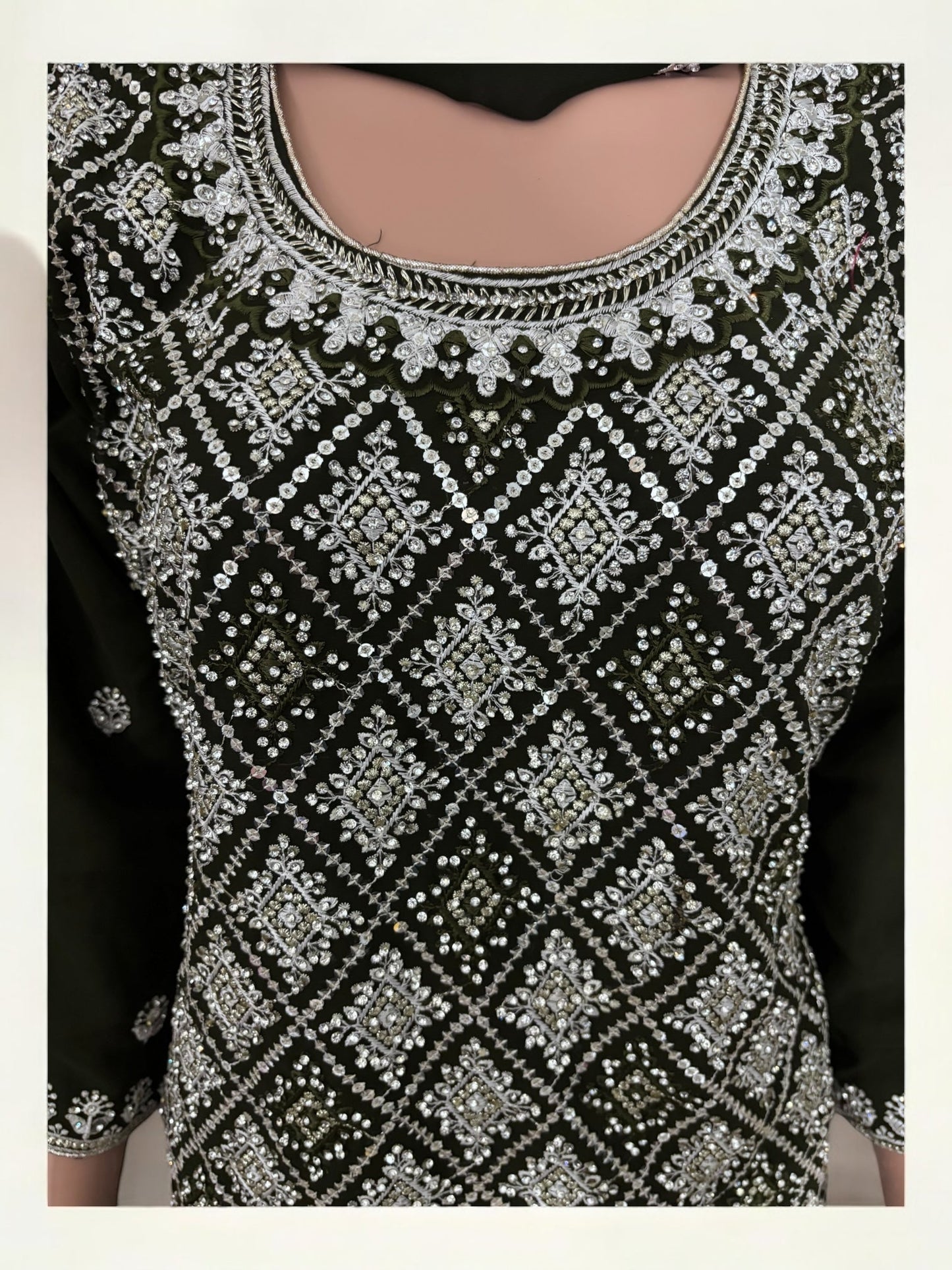 OLIVE GREEN- TRADITIONAL DESIGNER SALWAR KAMEEZ SUIT- ETHNIC WEAR FOR WOMEN - 224