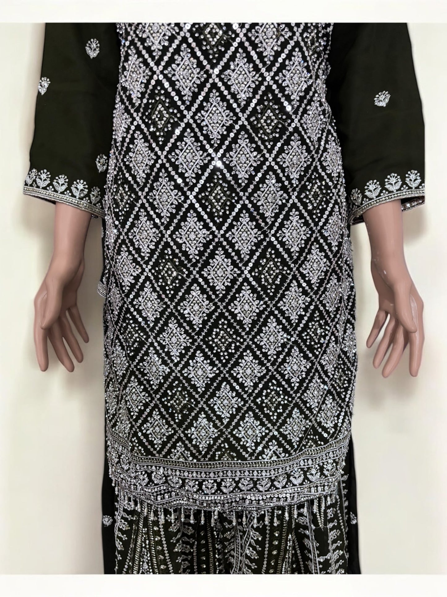 OLIVE GREEN- TRADITIONAL DESIGNER SALWAR KAMEEZ SUIT- ETHNIC WEAR FOR WOMEN - 224