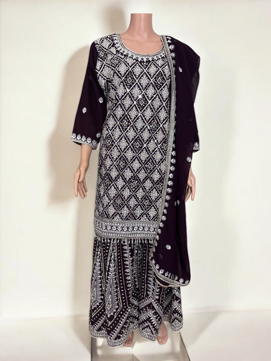 PURPLE- TRADITIONAL DESIGNER SALWAR KAMEEZ SUIT- ETHNIC WEAR FOR WOMEN - 223