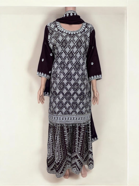 PURPLE- TRADITIONAL DESIGNER SALWAR KAMEEZ SUIT- ETHNIC WEAR FOR WOMEN - 223