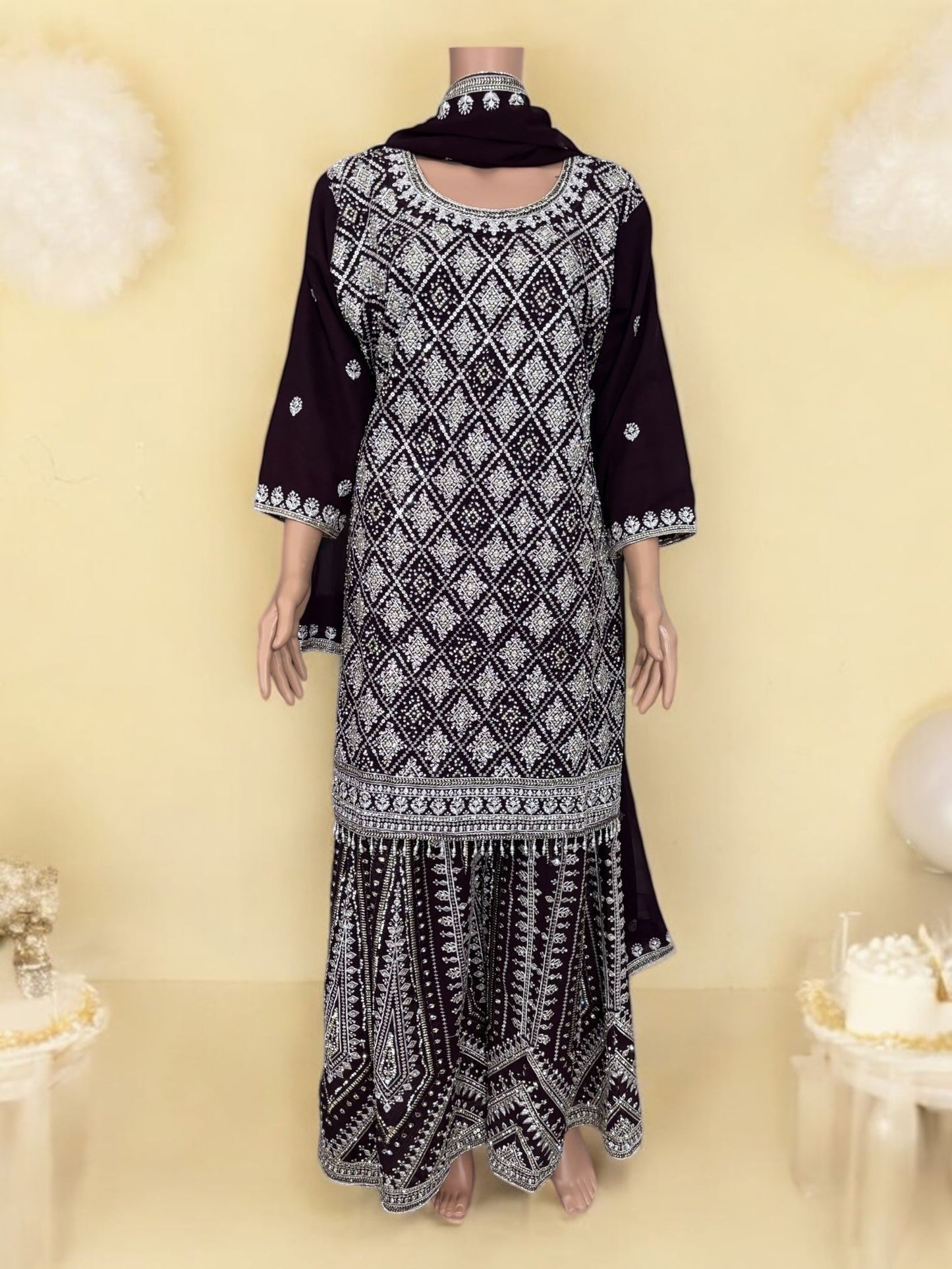 PURPLE- TRADITIONAL DESIGNER SALWAR KAMEEZ SUIT- ETHNIC WEAR FOR WOMEN - 223