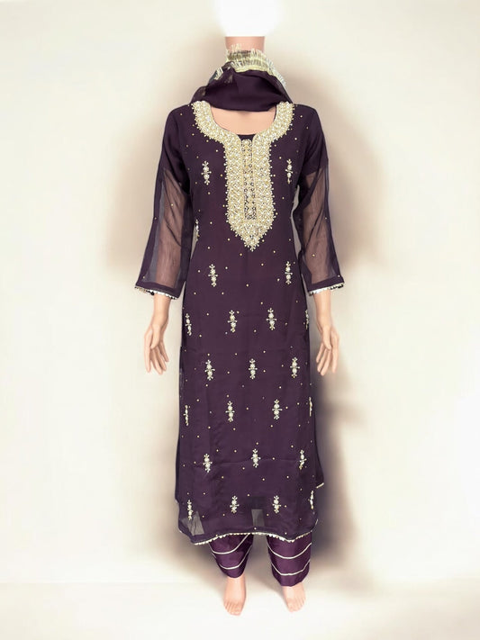 PURPLE - TRADITIONAL DESIGNER SALWAR KAMEEZ SUIT- ETHNIC WEAR FOR WOMEN - 235