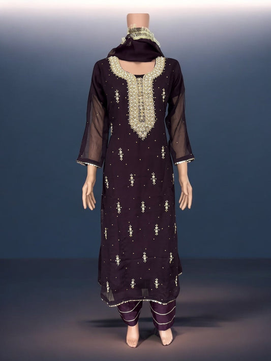 PURPLE - TRADITIONAL DESIGNER SALWAR KAMEEZ SUIT- ETHNIC WEAR FOR WOMEN - 235